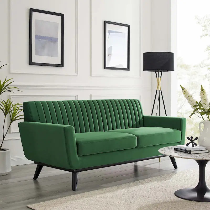 Channel Tufted Performance Velvet Loveseat with Rubberwood Legs