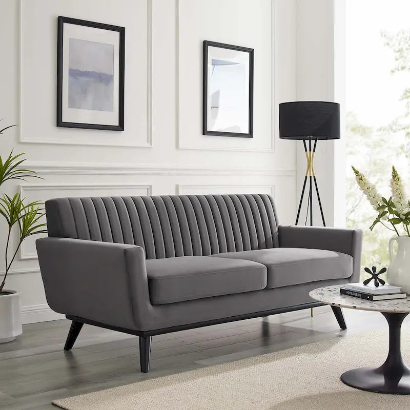 Channel Tufted Performance Velvet Loveseat with Rubberwood Legs
