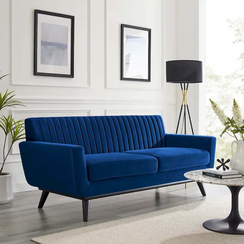 Channel Tufted Performance Velvet Loveseat with Rubberwood Legs