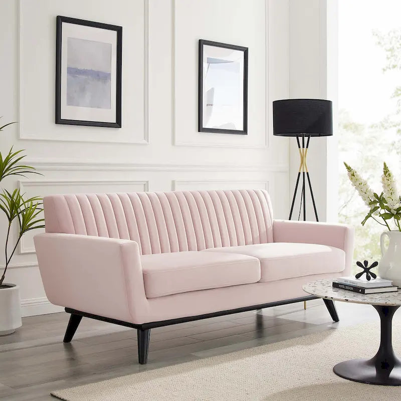 Channel Tufted Performance Velvet Loveseat with Rubberwood Legs
