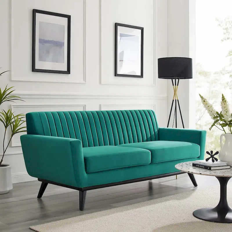Channel Tufted Performance Velvet Loveseat with Rubberwood Legs