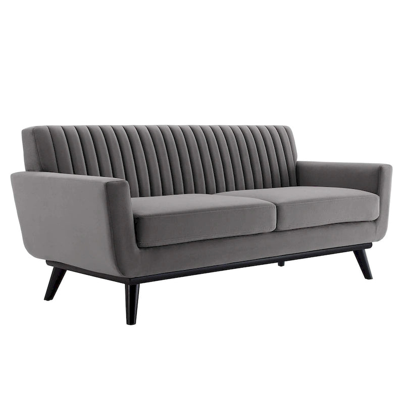 Channel Tufted Performance Velvet Loveseat with Rubberwood Legs