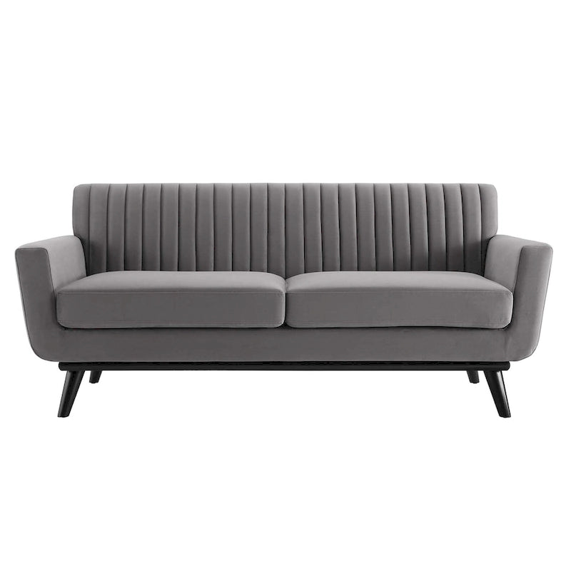 Channel Tufted Performance Velvet Loveseat with Rubberwood Legs