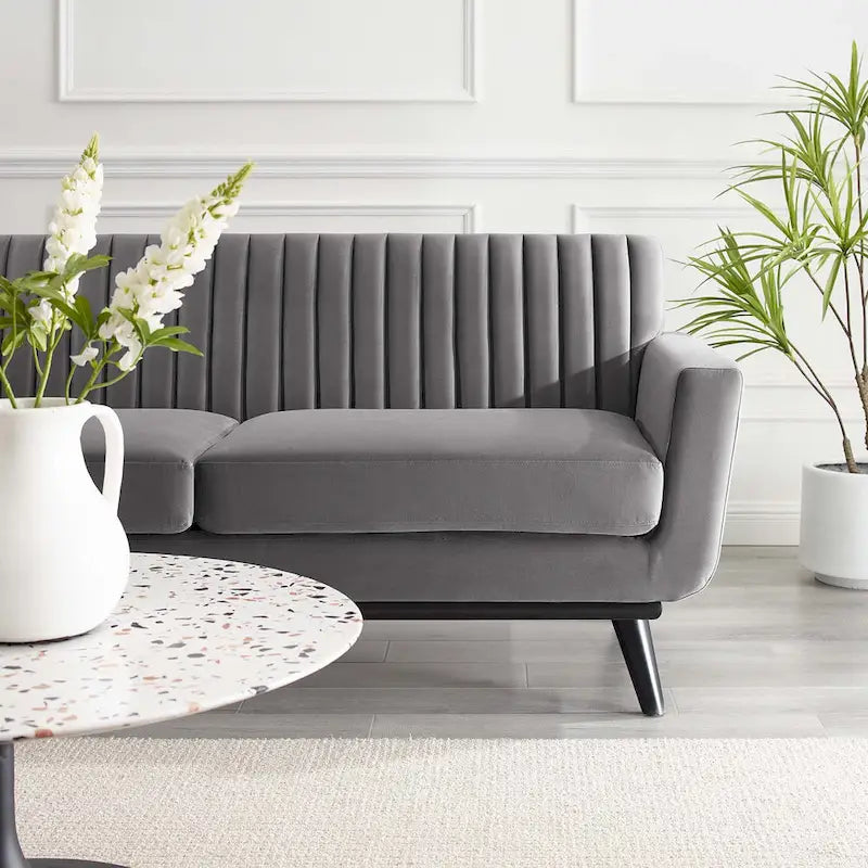 Channel Tufted Performance Velvet Loveseat with Rubberwood Legs