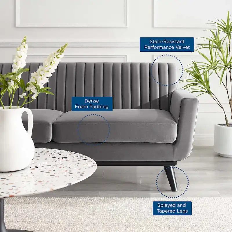 Channel Tufted Performance Velvet Loveseat with Rubberwood Legs