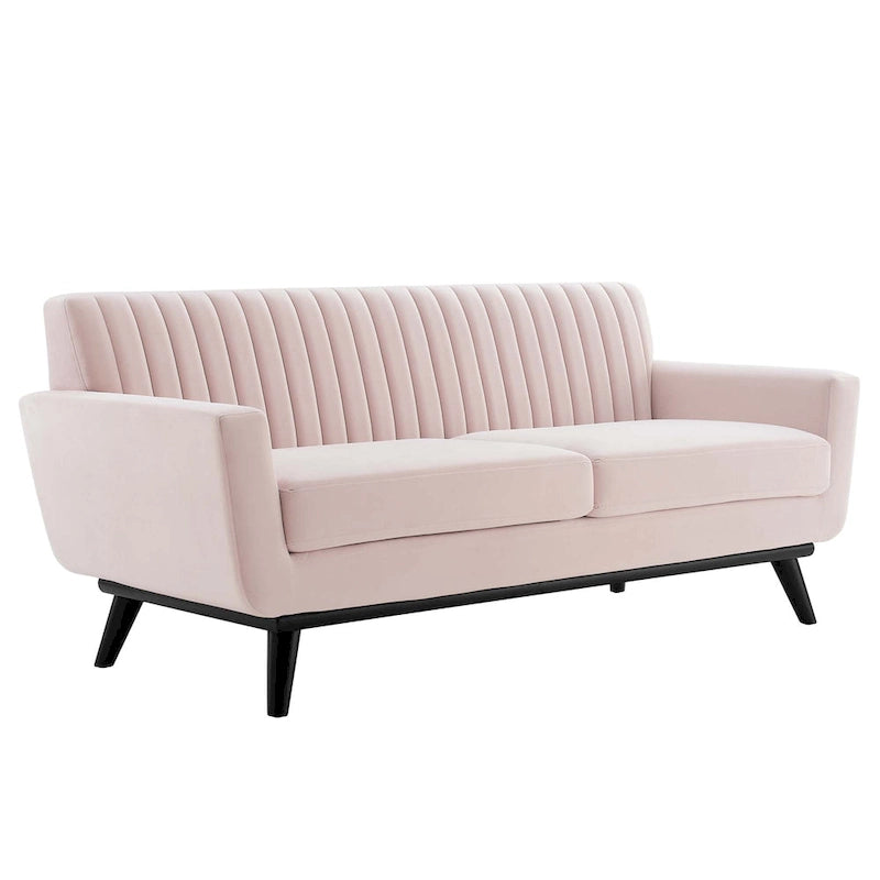 Channel Tufted Performance Velvet Loveseat with Rubberwood Legs