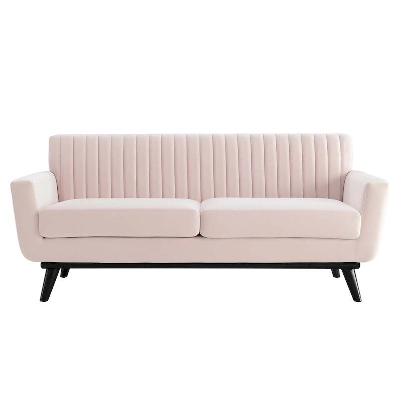 Channel Tufted Performance Velvet Loveseat with Rubberwood Legs