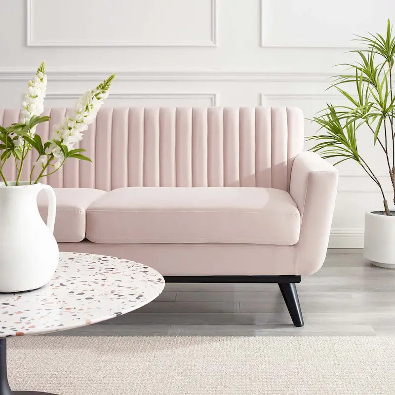 Channel Tufted Performance Velvet Loveseat with Rubberwood Legs