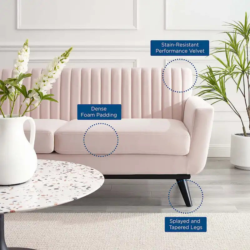 Channel Tufted Performance Velvet Loveseat with Rubberwood Legs