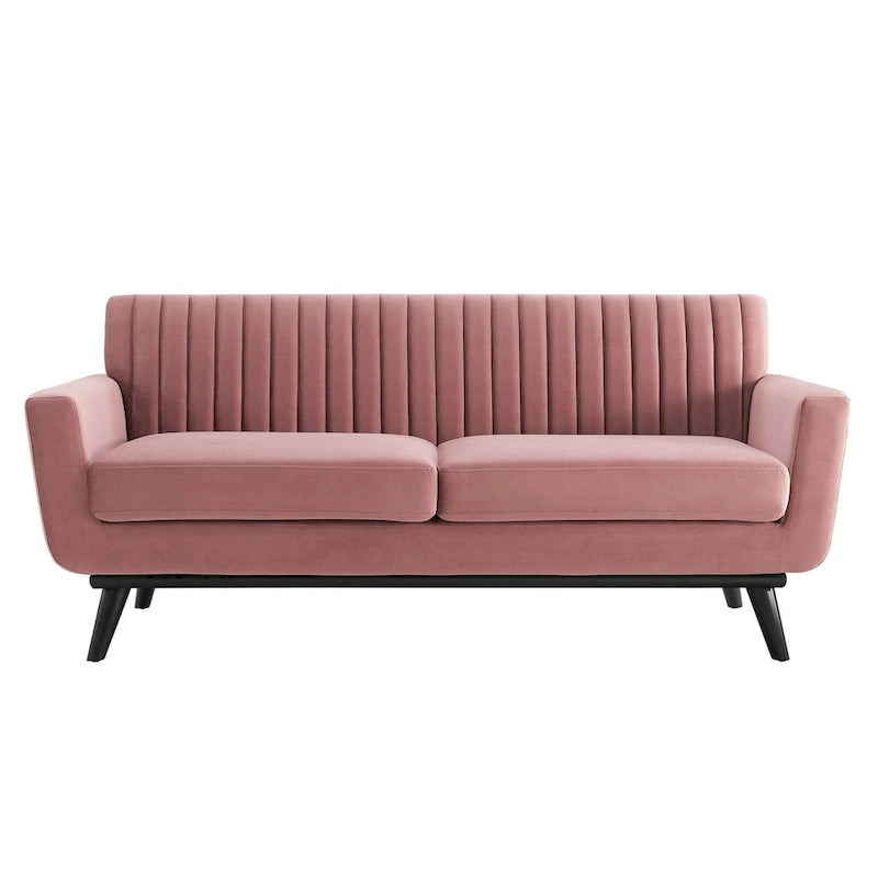 Channel Tufted Performance Velvet Loveseat with Rubberwood Legs