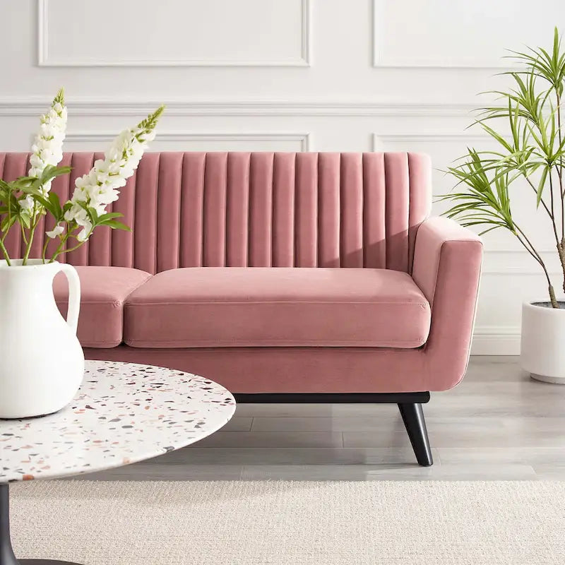 Channel Tufted Performance Velvet Loveseat with Rubberwood Legs