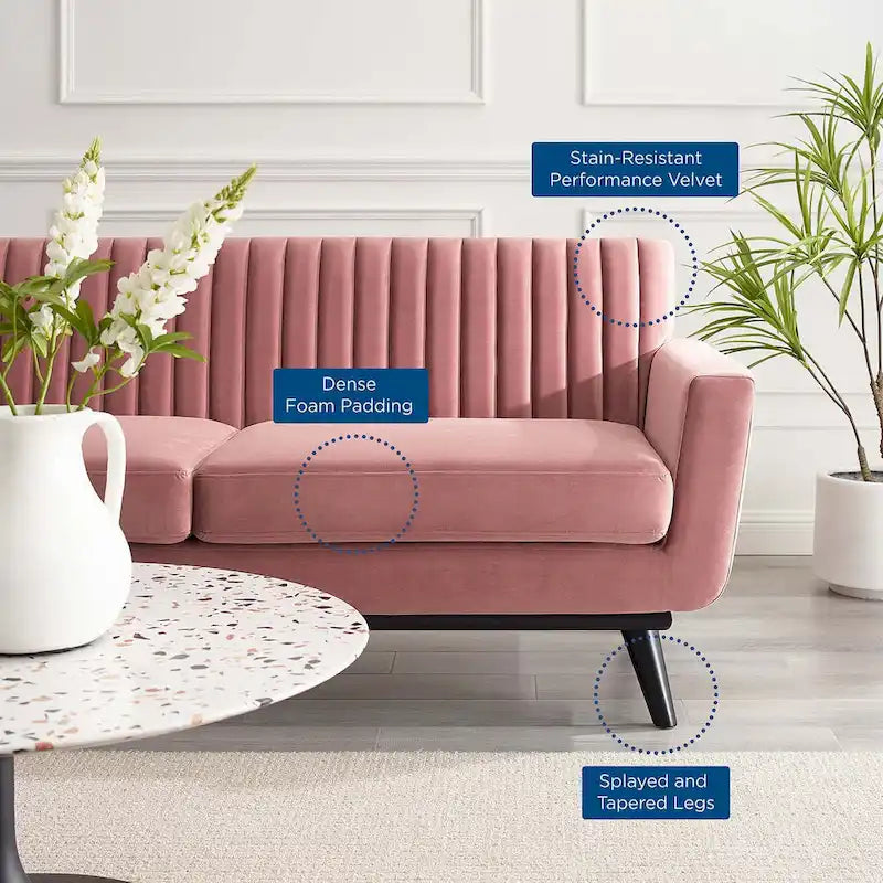 Channel Tufted Performance Velvet Loveseat with Rubberwood Legs