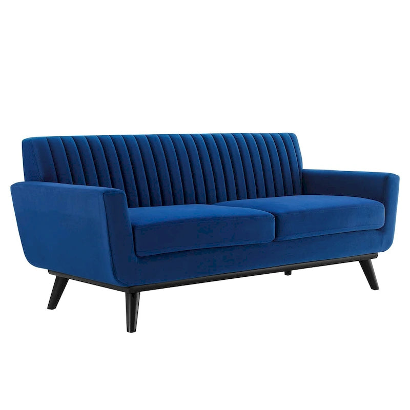 Channel Tufted Performance Velvet Loveseat with Rubberwood Legs