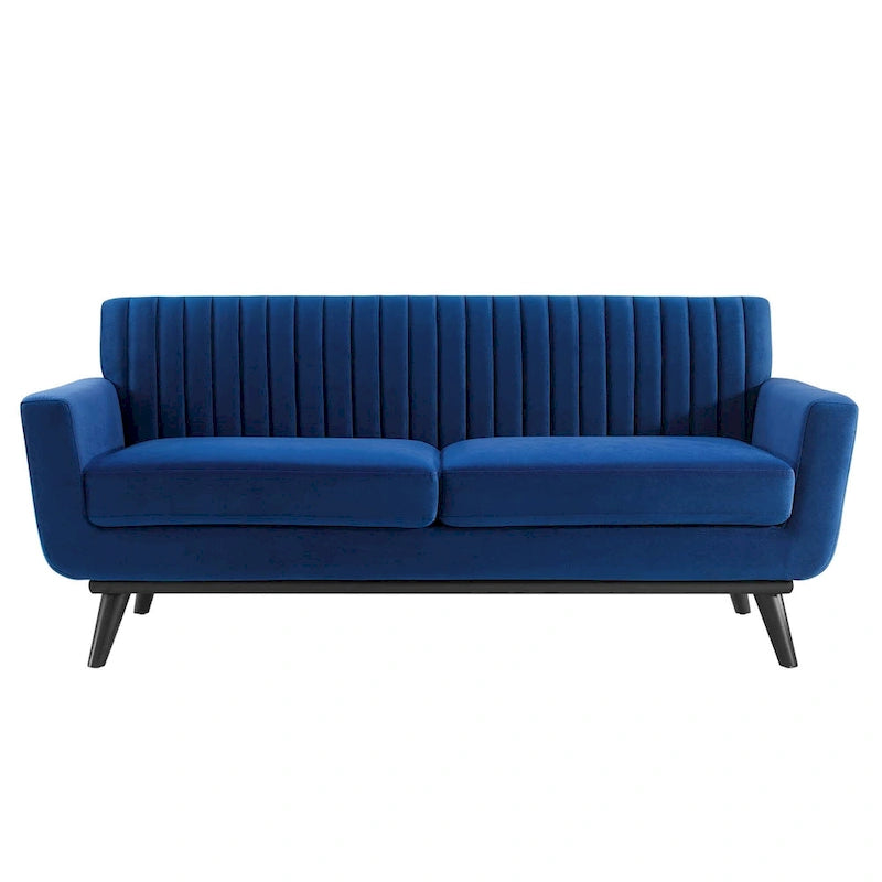 Channel Tufted Performance Velvet Loveseat with Rubberwood Legs