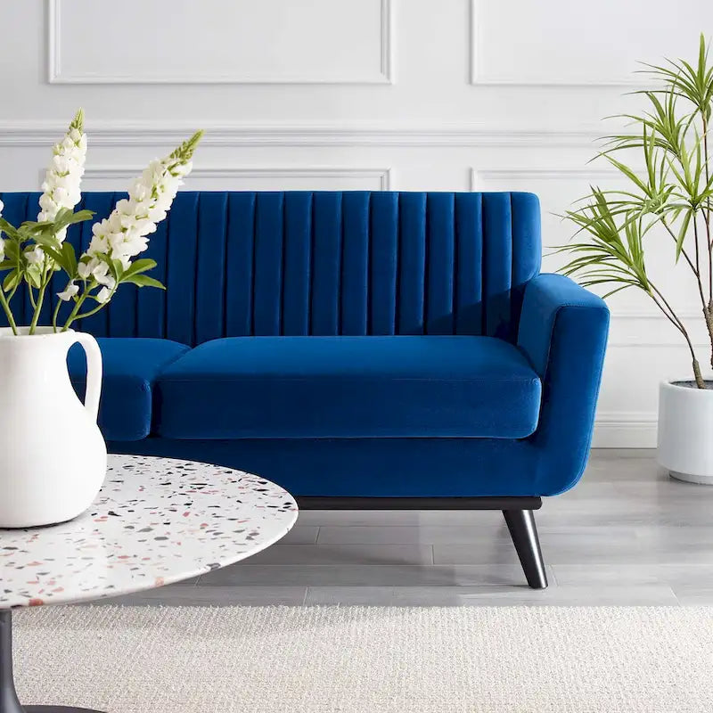 Channel Tufted Performance Velvet Loveseat with Rubberwood Legs