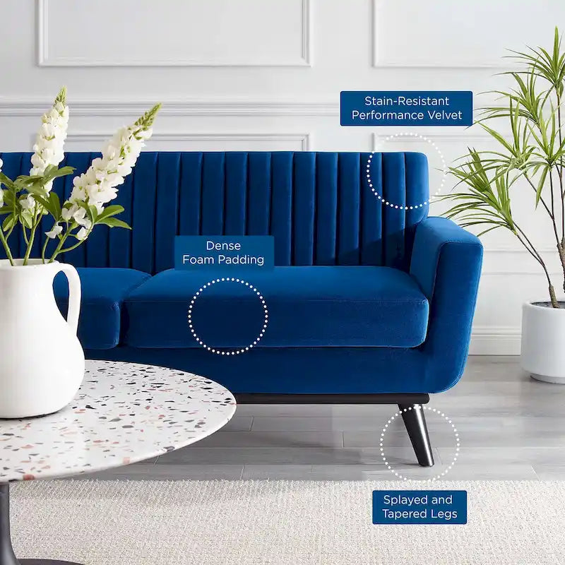 Channel Tufted Performance Velvet Loveseat with Rubberwood Legs