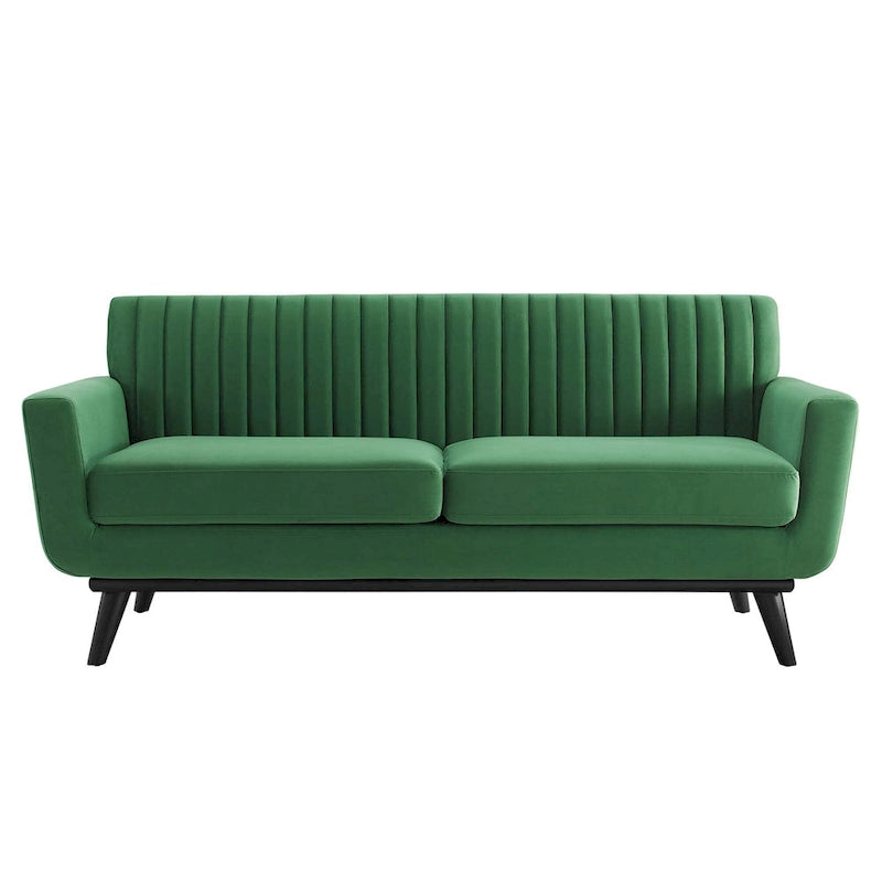 Channel Tufted Performance Velvet Loveseat with Rubberwood Legs