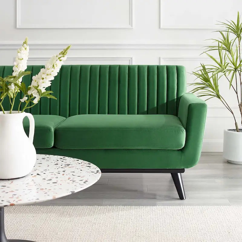 Channel Tufted Performance Velvet Loveseat with Rubberwood Legs