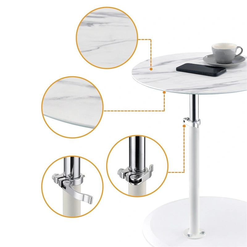End Table with Height Adjustable Marble Textured Top