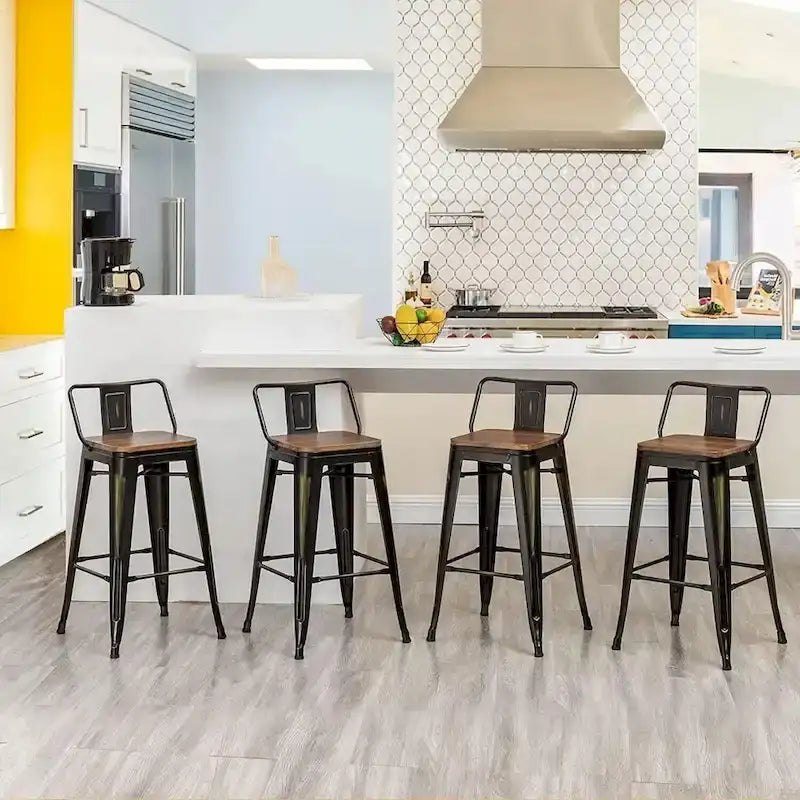 Black Bar Stools with Back, 24 or 26 Inch, Set of 2