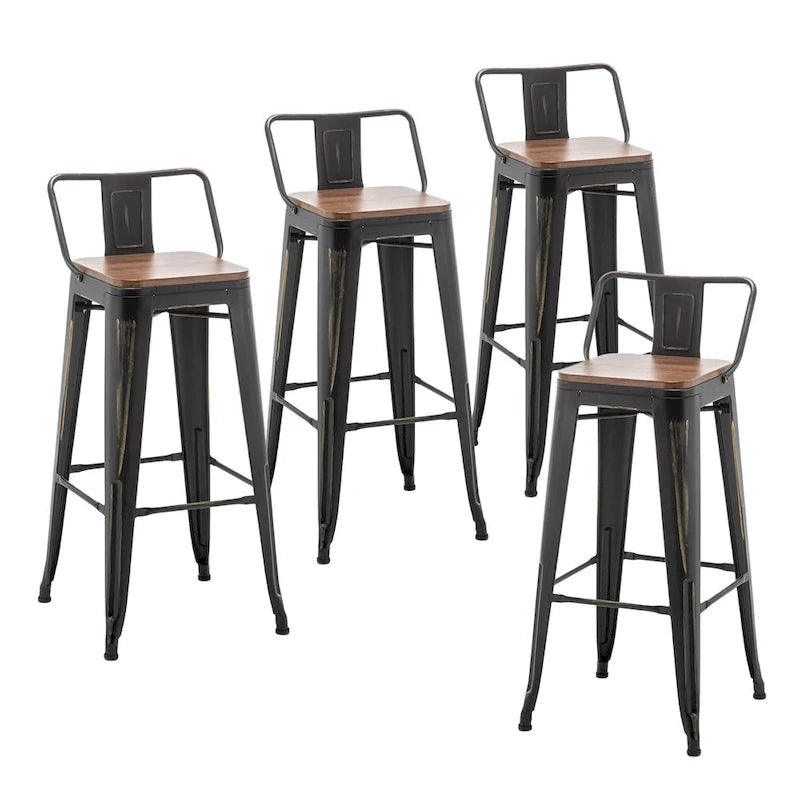 Black Bar Stools with Back, 24 or 26 Inch, Set of 2