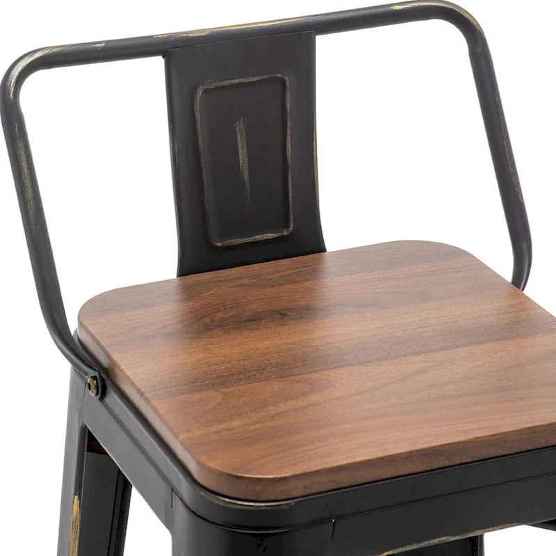 Black Bar Stools with Back, 24 or 26 Inch, Set of 2