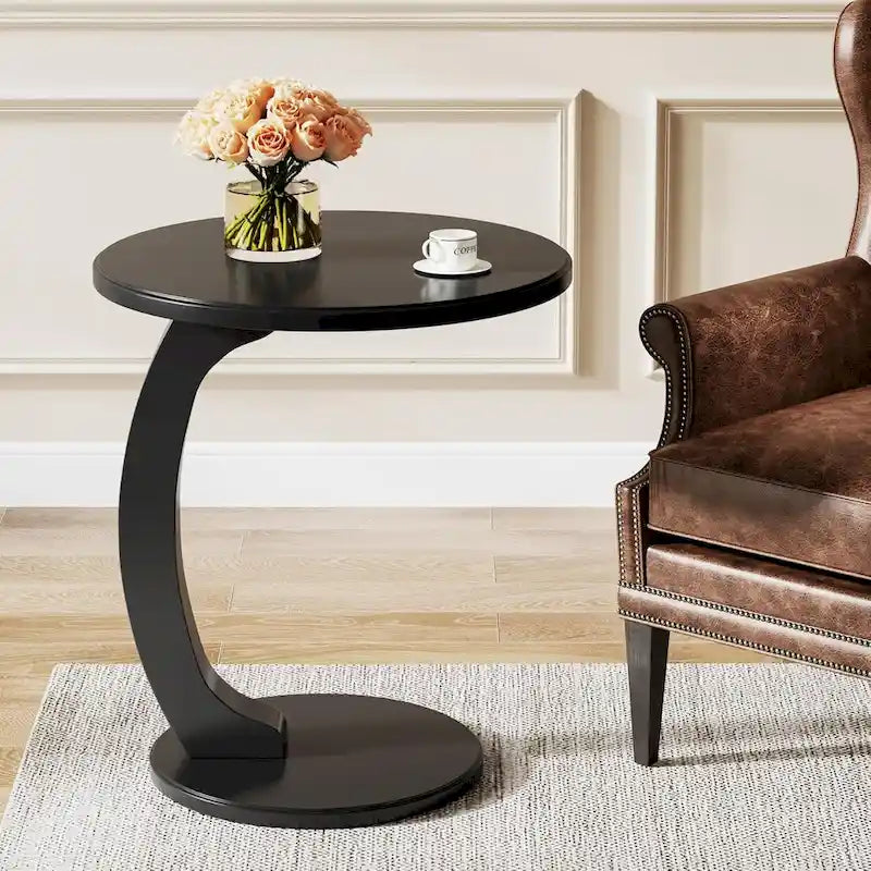 Wooden C-Shaped End Table