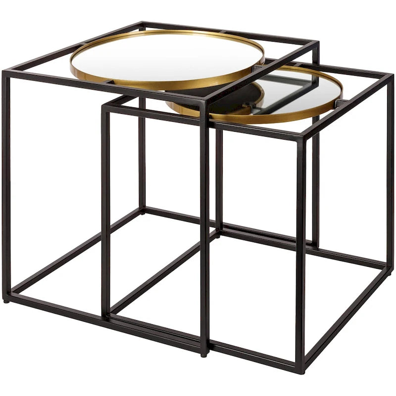Nesting Mirrored End Tables, Silver and Black, Set of 2