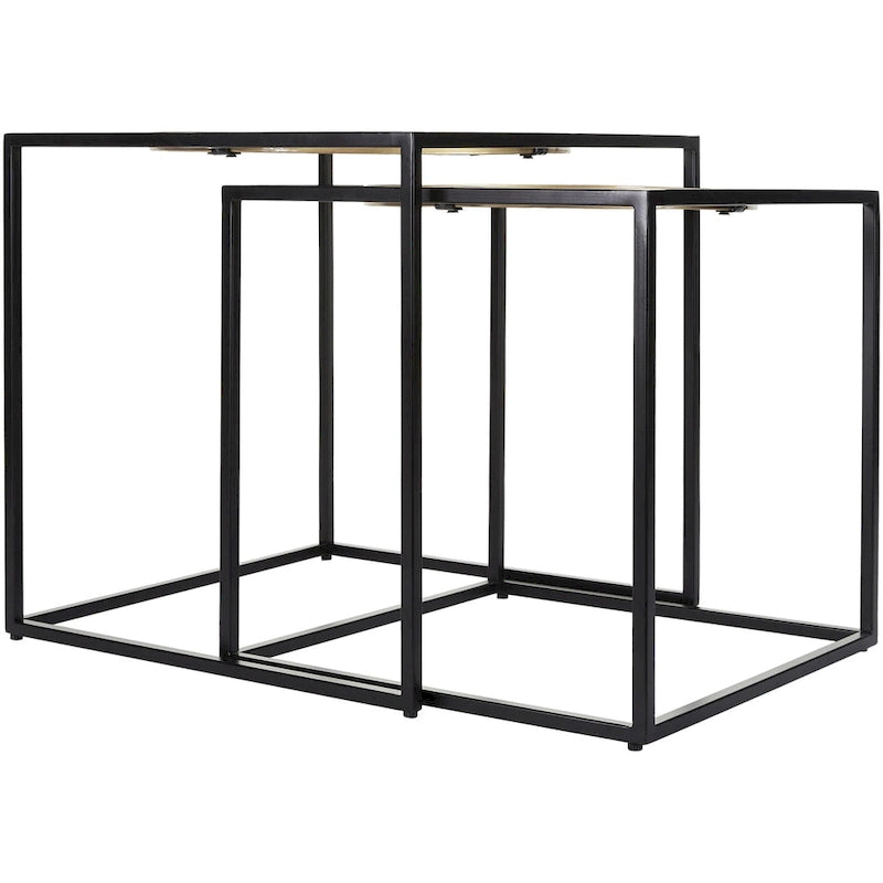 Nesting Mirrored End Tables, Silver and Black, Set of 2