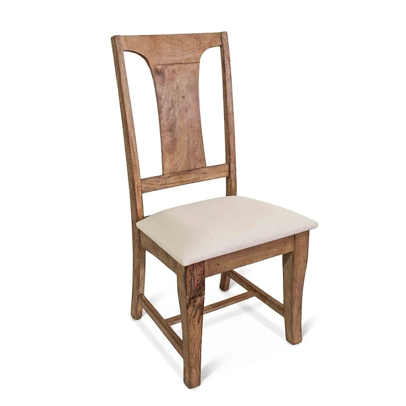 Solid Mango Wood Upholstered Dining Chairs, Antique Oak Finish, Set of 2