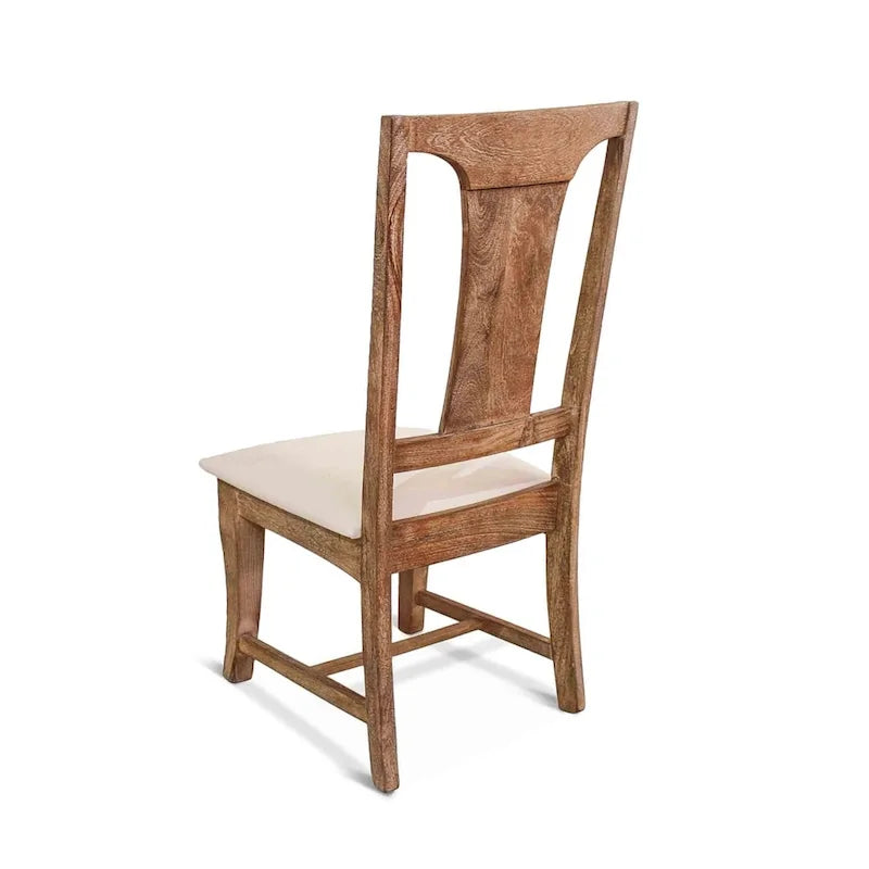 Solid Mango Wood Upholstered Dining Chairs, Antique Oak Finish, Set of 2