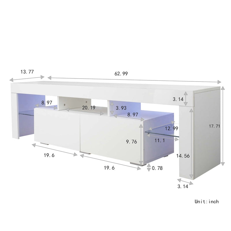 White TV Stand with LED Lights for TVs up to 70 Inches