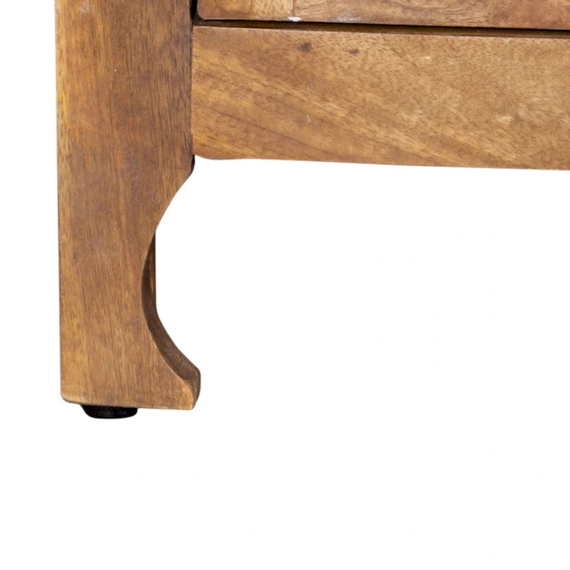 74-Inch Carved Mango Wood 4-Door TV Stand in Weathered Honey