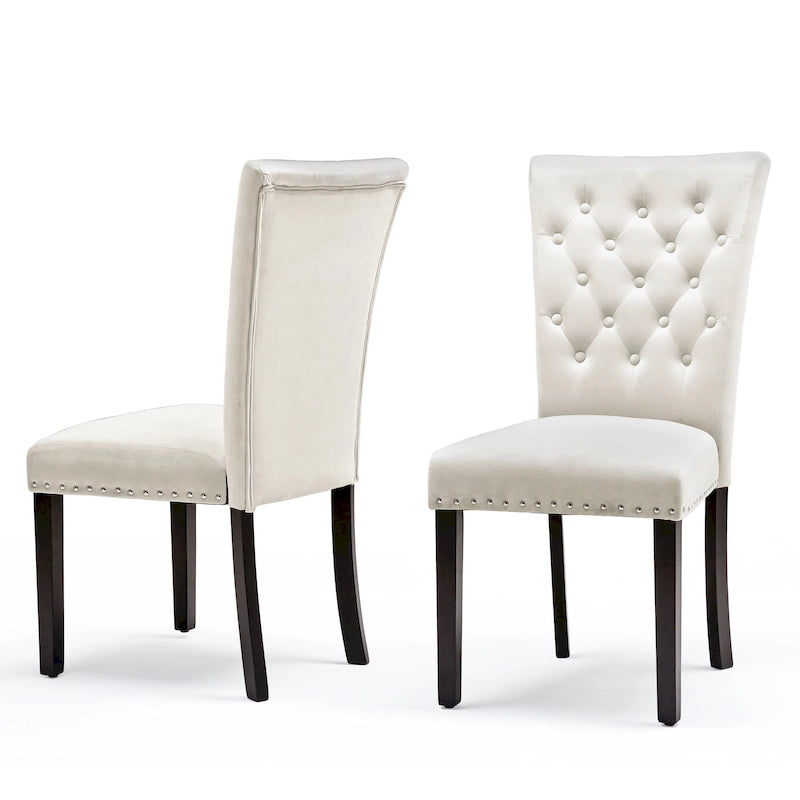 Tufted Velvet Dining Chairs with Nailhead Trim, Set of 2