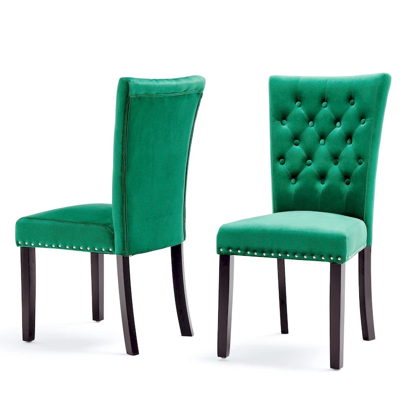 Tufted Velvet Dining Chairs with Nailhead Trim, Set of 2