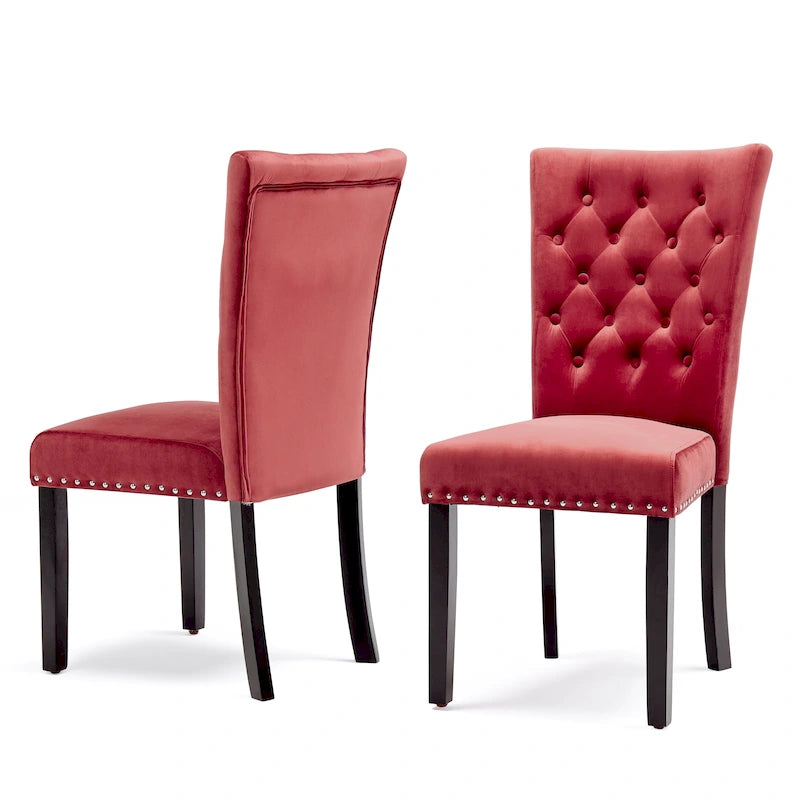 Tufted Velvet Dining Chairs with Nailhead Trim, Set of 2