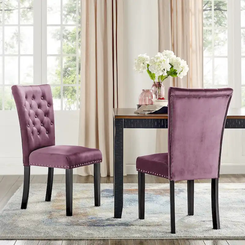 Tufted Velvet Dining Chairs with Nailhead Trim, Set of 2