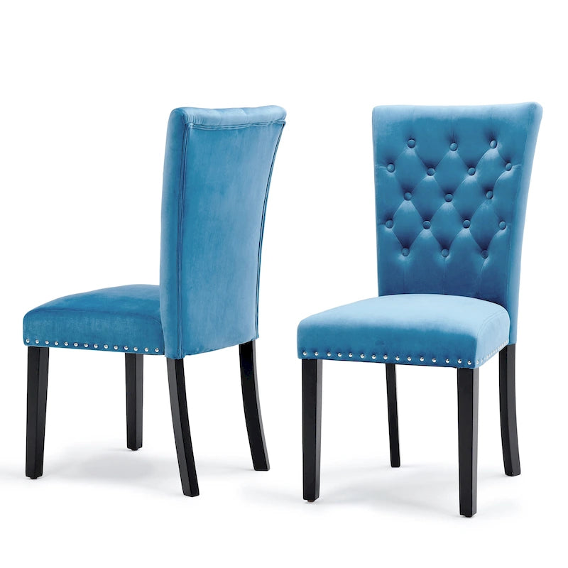 Tufted Velvet Dining Chairs with Nailhead Trim, Set of 2