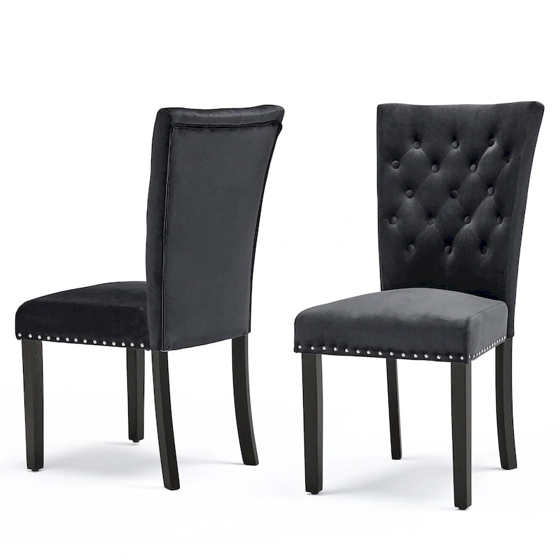 Tufted Velvet Dining Chairs with Nailhead Trim, Set of 2