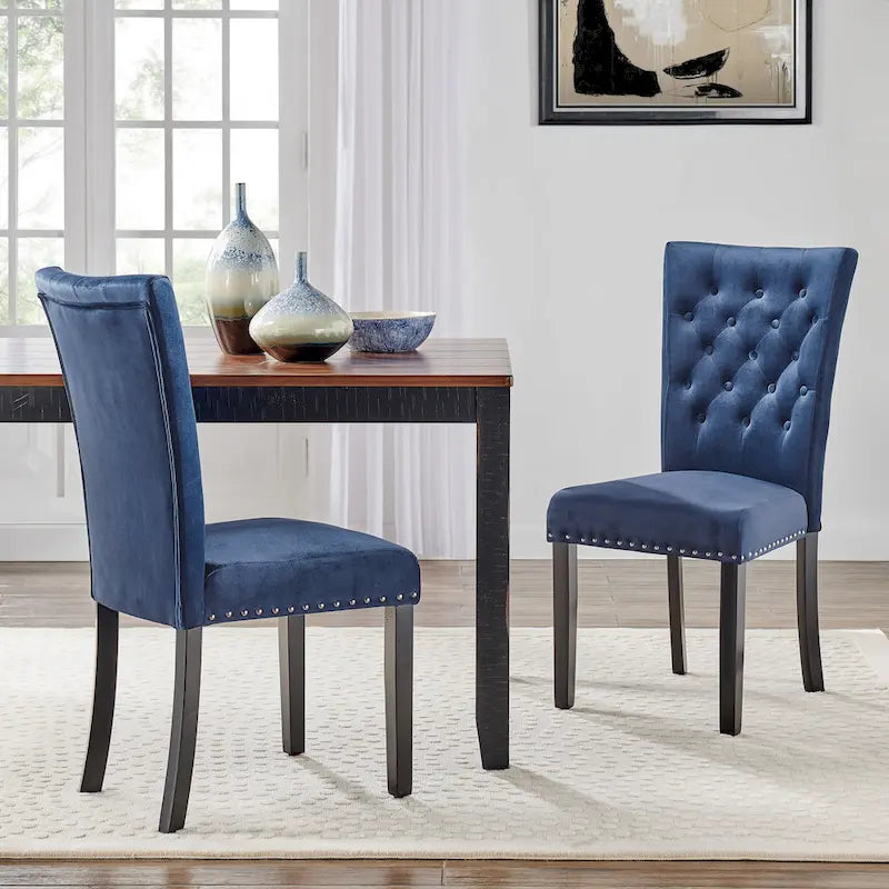Tufted Velvet Dining Chairs with Nailhead Trim, Set of 2