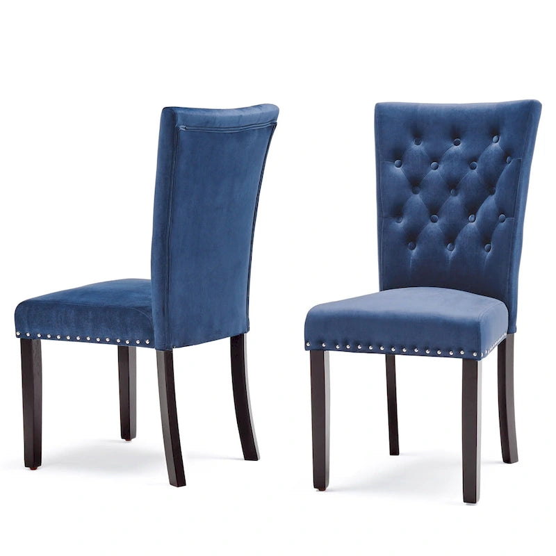 Tufted Velvet Dining Chairs with Nailhead Trim, Set of 2