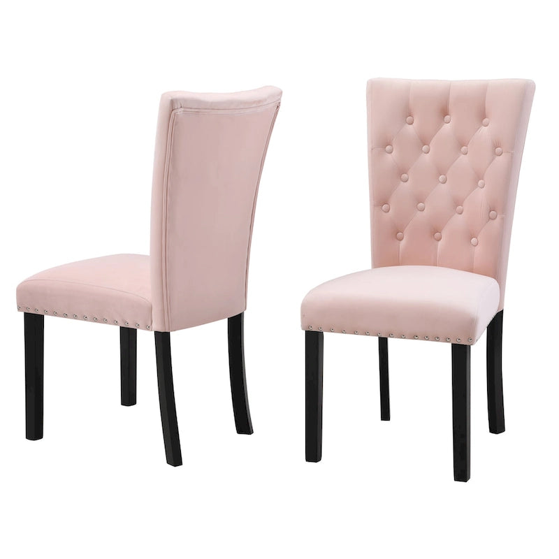 Tufted Velvet Dining Chairs with Nailhead Trim, Set of 2