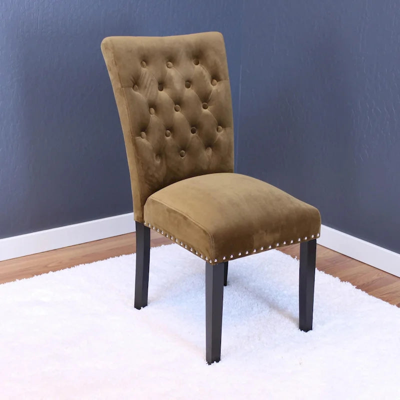 Tufted Velvet Dining Chairs with Nailhead Trim, Set of 2