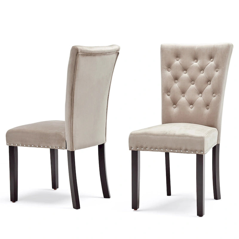 Tufted Velvet Dining Chairs with Nailhead Trim, Set of 2