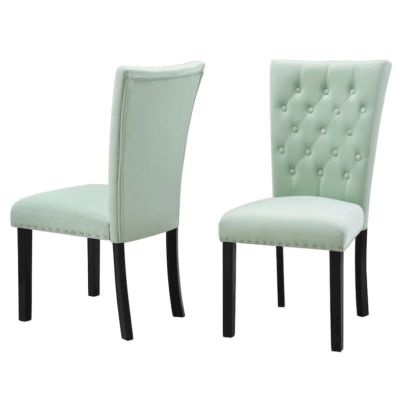 Tufted Velvet Dining Chairs with Nailhead Trim, Set of 2