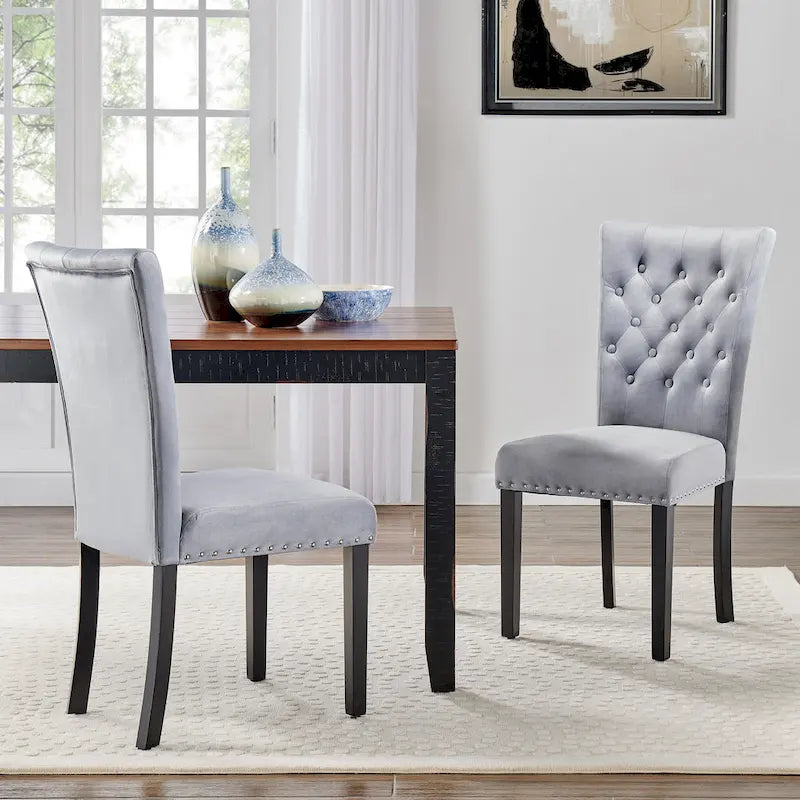 Tufted Velvet Dining Chairs with Nailhead Trim, Set of 2