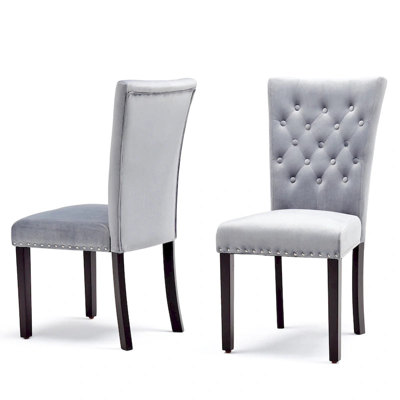 Tufted Velvet Dining Chairs with Nailhead Trim, Set of 2