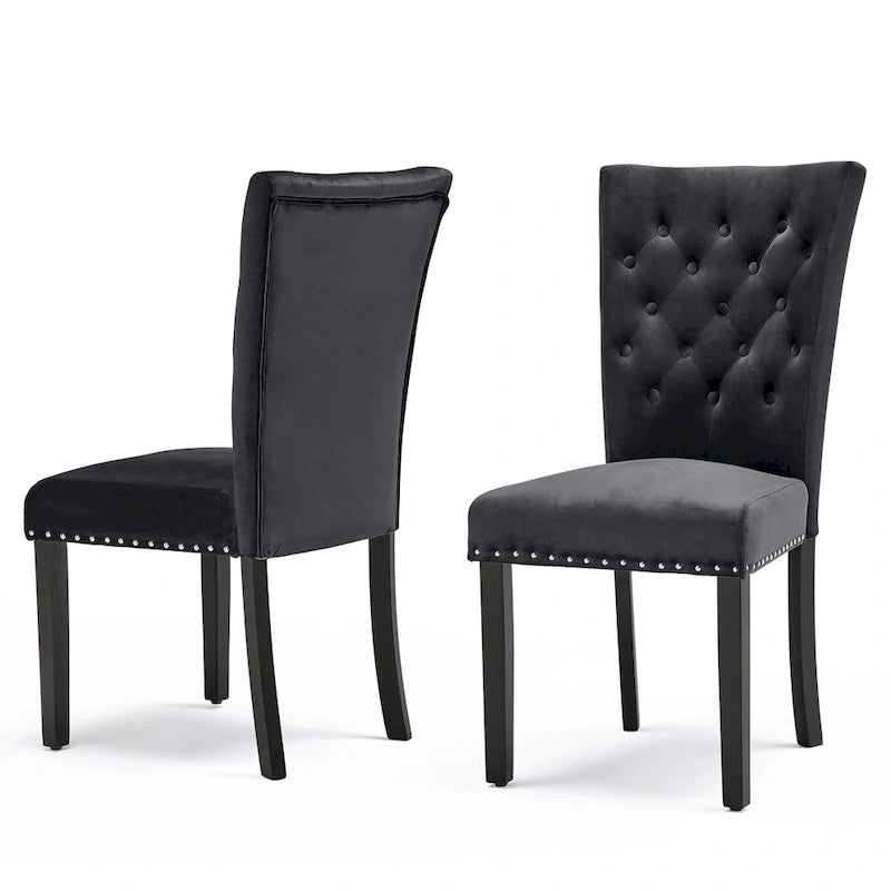 Tufted Velvet Dining Chairs with Nailhead Trim, Set of 2