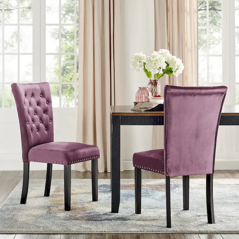 Tufted Velvet Dining Chairs with Nailhead Trim, Set of 2