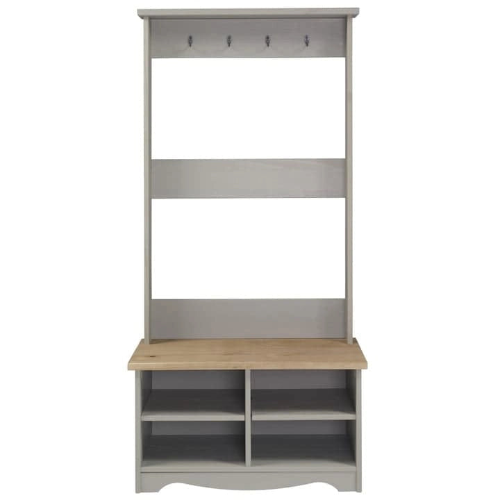 Solid Pine Wood Hall Tree in Gray Wash Finish